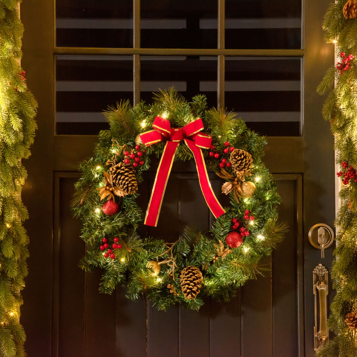 HOMCOM 60cm Light-Up Christmas Door Wreath β 20 Warm White LEDs, Pine Cones & Berries - Image 8