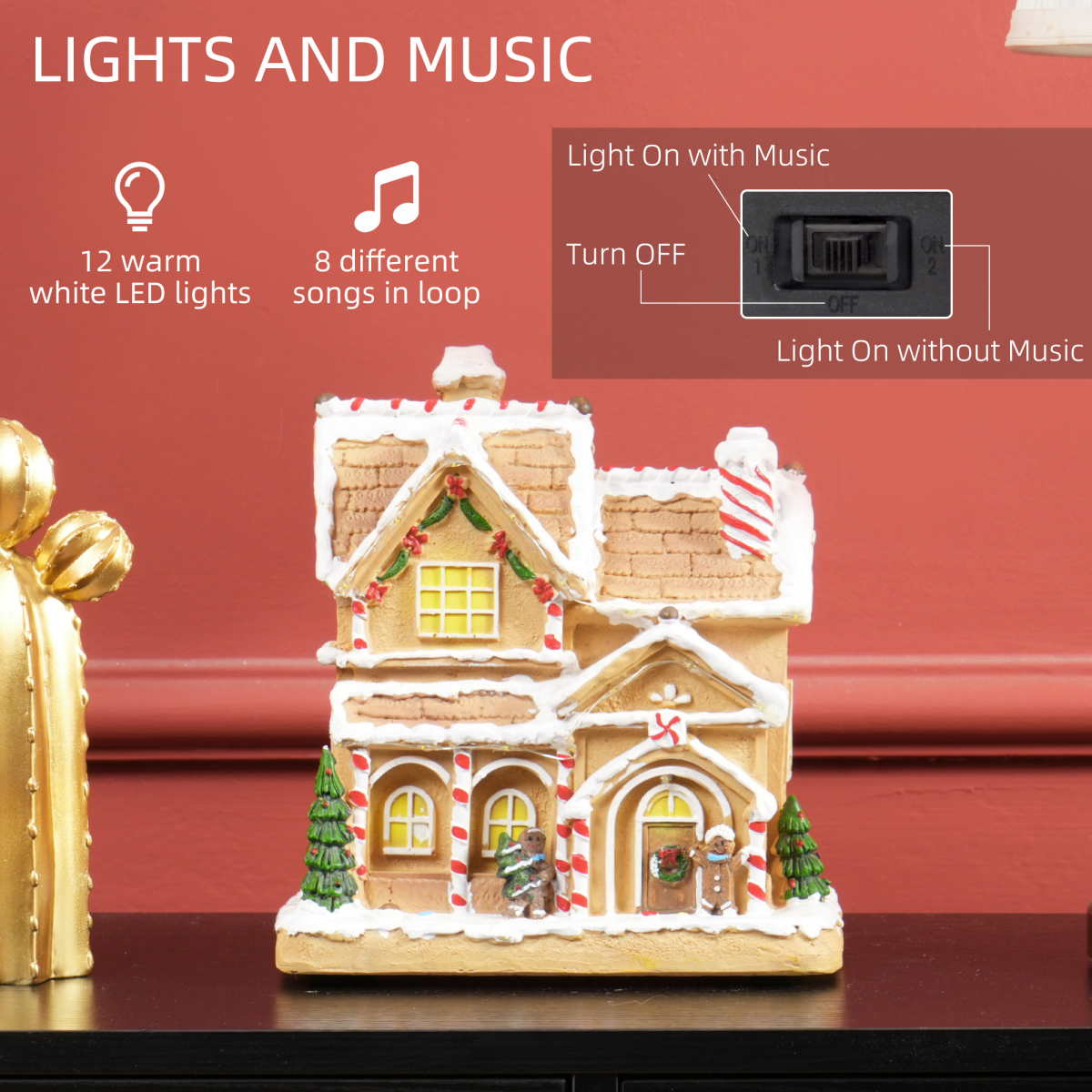 HOMCOM Light-Up Musical Christmas Gingerbread House ππ¬ - Image 5