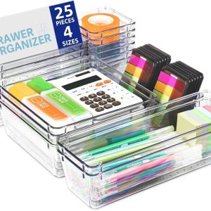 25-Piece Clear Drawer Organiser Set – Storage Trays