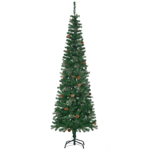 HOMCOM 6.5ft Slim Artificial Christmas Tree with Pine Cones – Unlit
