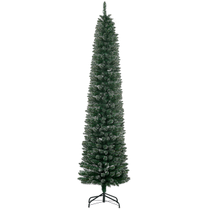 HOMCOM 7.5ft Snow-Dipped Slim Artificial Christmas Tree with Metal Stand
